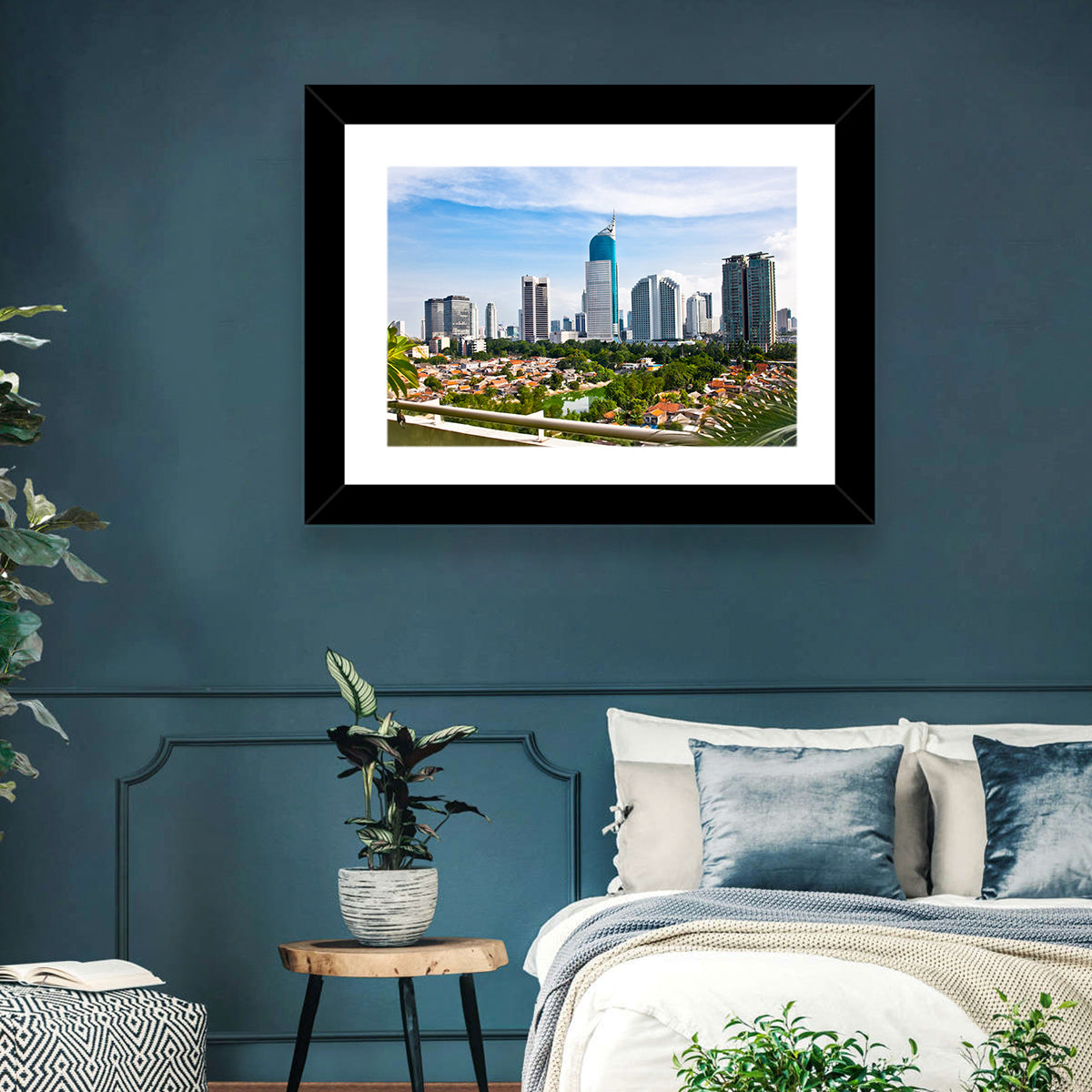 Jakarta Skyline with Wisma 46 Wall Art in a room, landscape