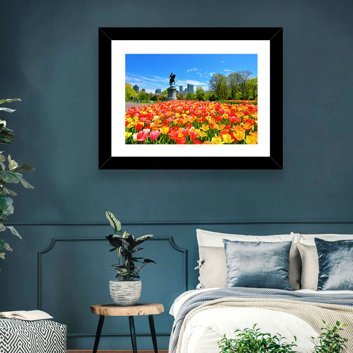 Boston Public Garden Tulips Wall Art in a room, landscape