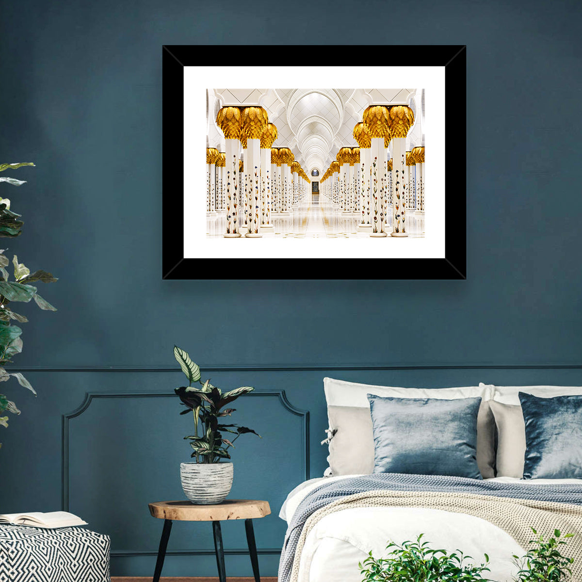 Sheikh Zayed Grand Mosque Colonnade Wall Art in a room, landscape