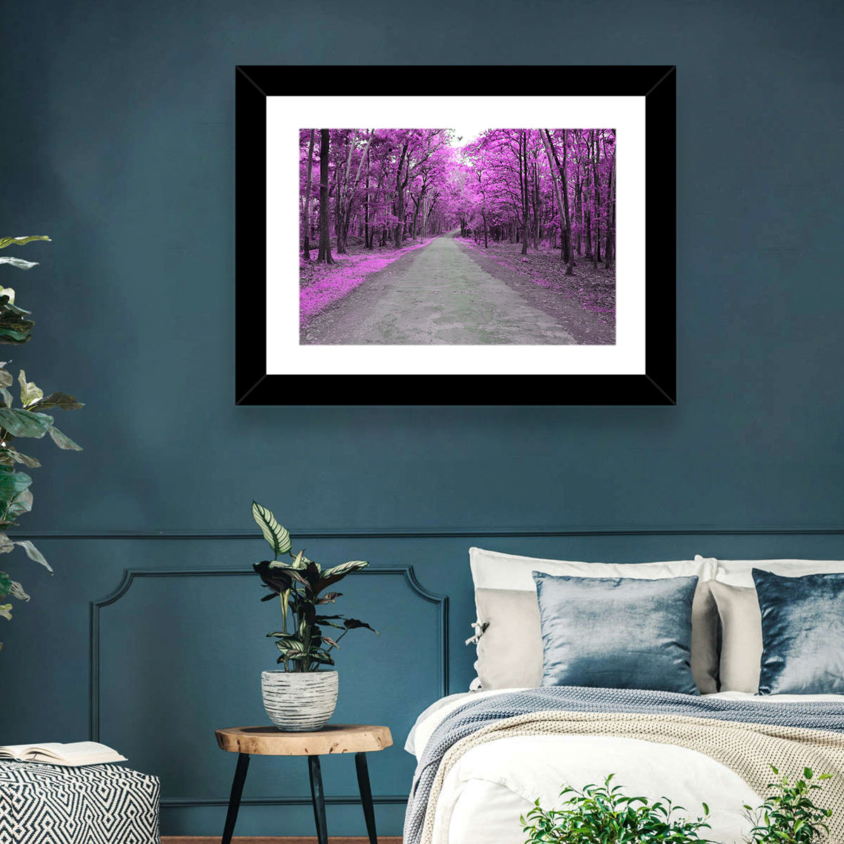 Magenta Autumn Forest Road Wall Art