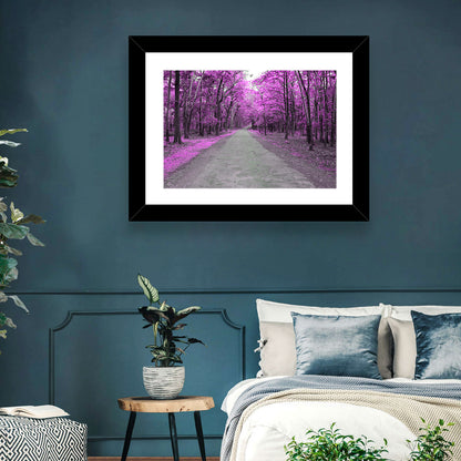 Magenta Autumn Forest Road Wall Art