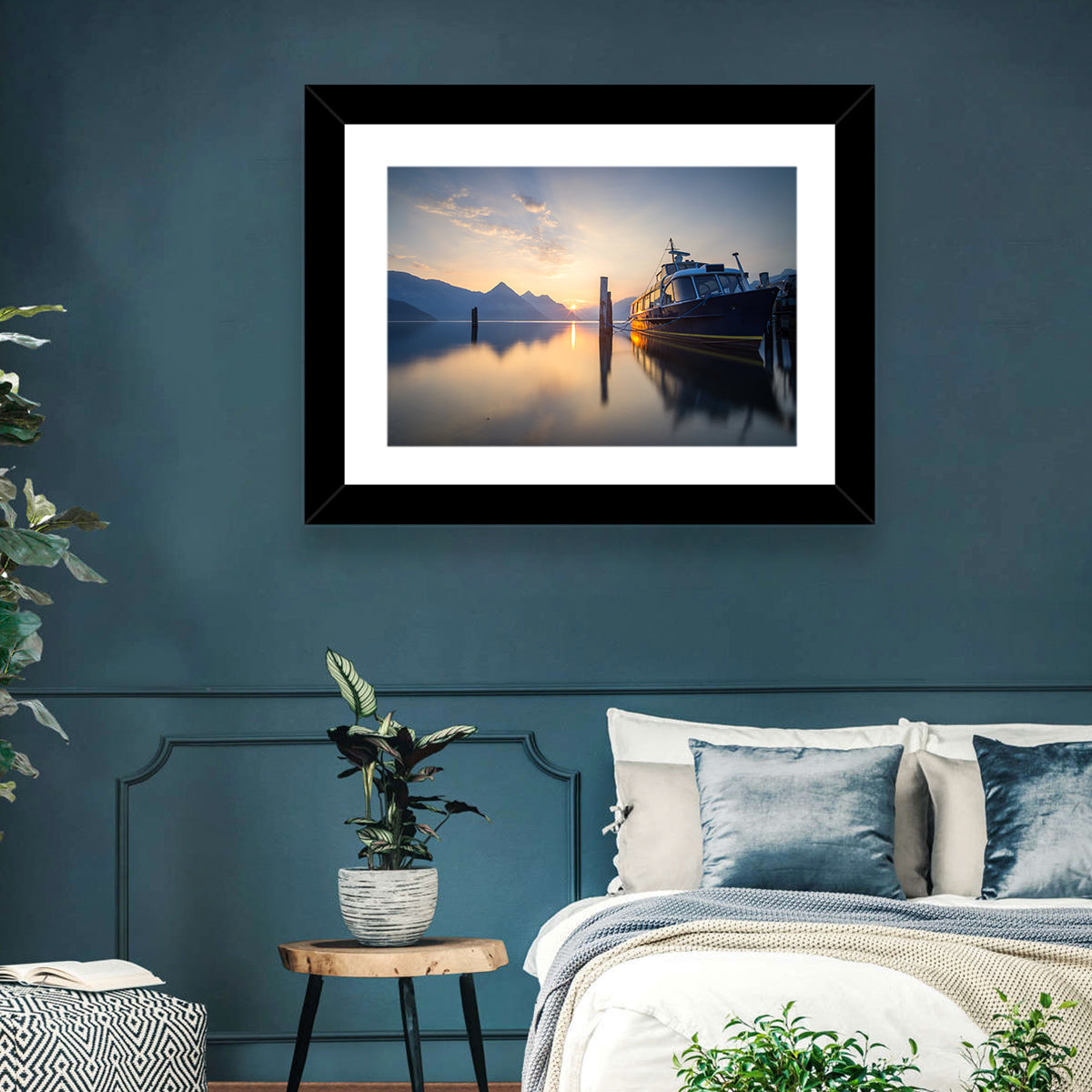 Lake Lucerne Sunset Wall Art in a room, landscape
