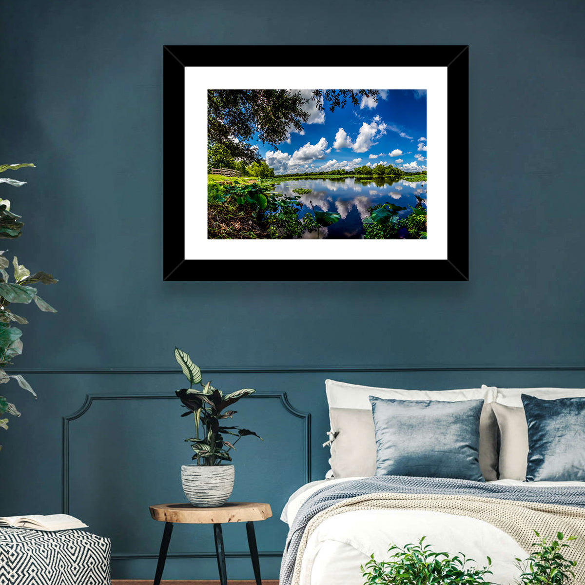 Brazos Bend Lake Reflection Wall Art in a room, landscape
