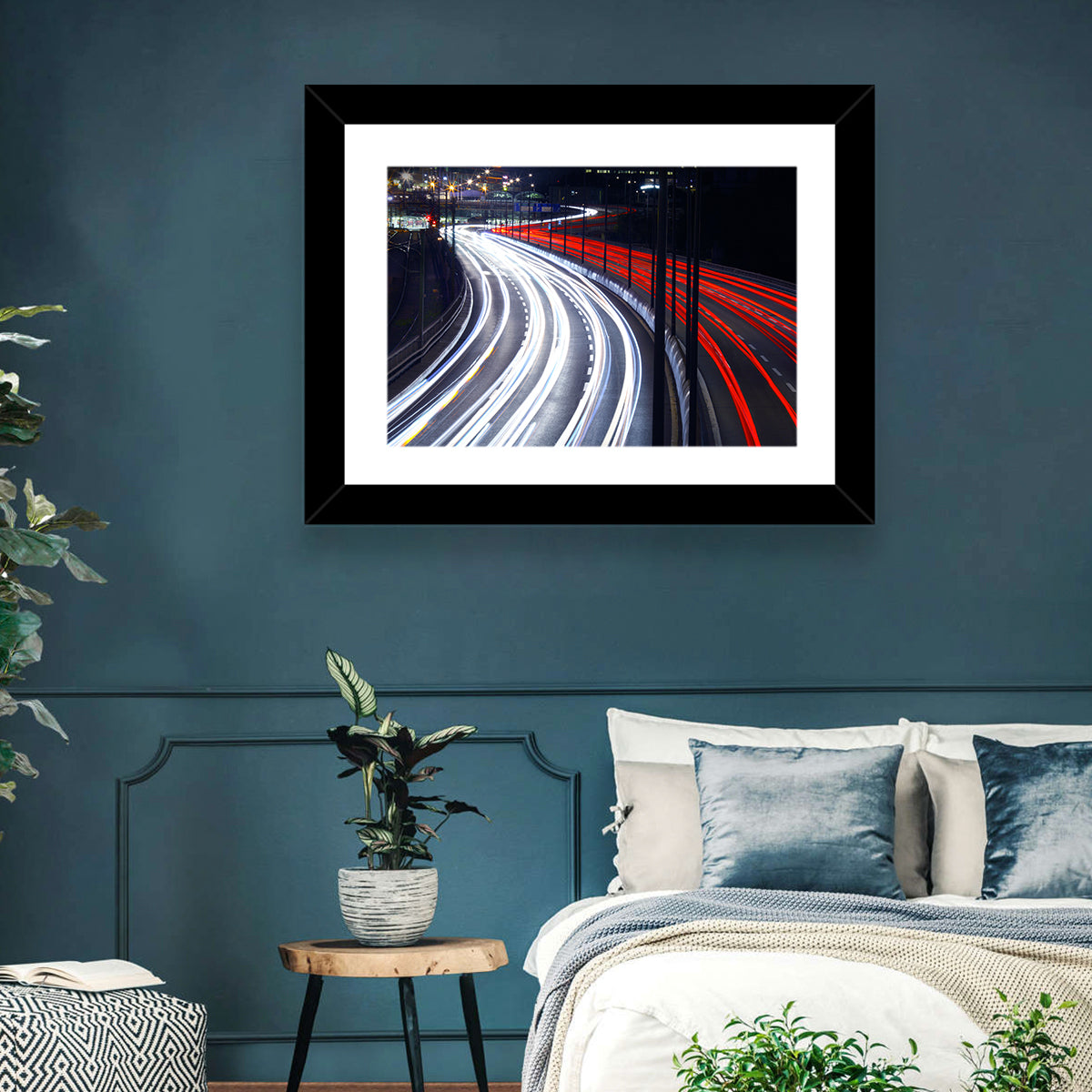 Night Highway Light Trails Wall Art