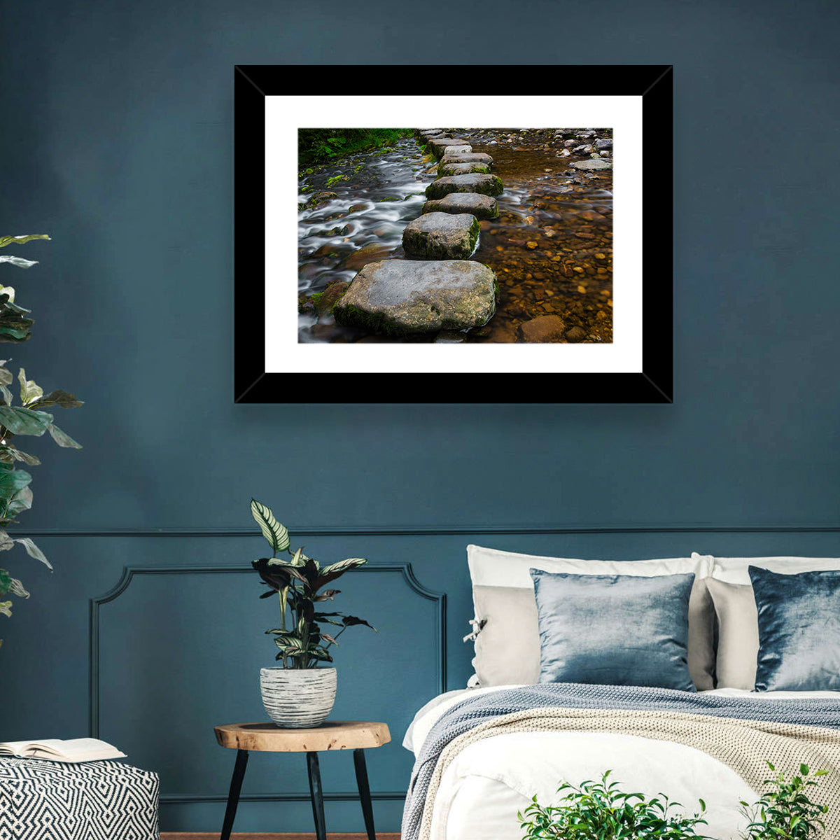 Mossy Stepping Stones Over Stream Wall Art