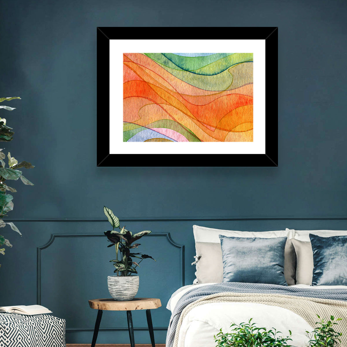 Flying Waves Abstract Wall Art in a room, landscape