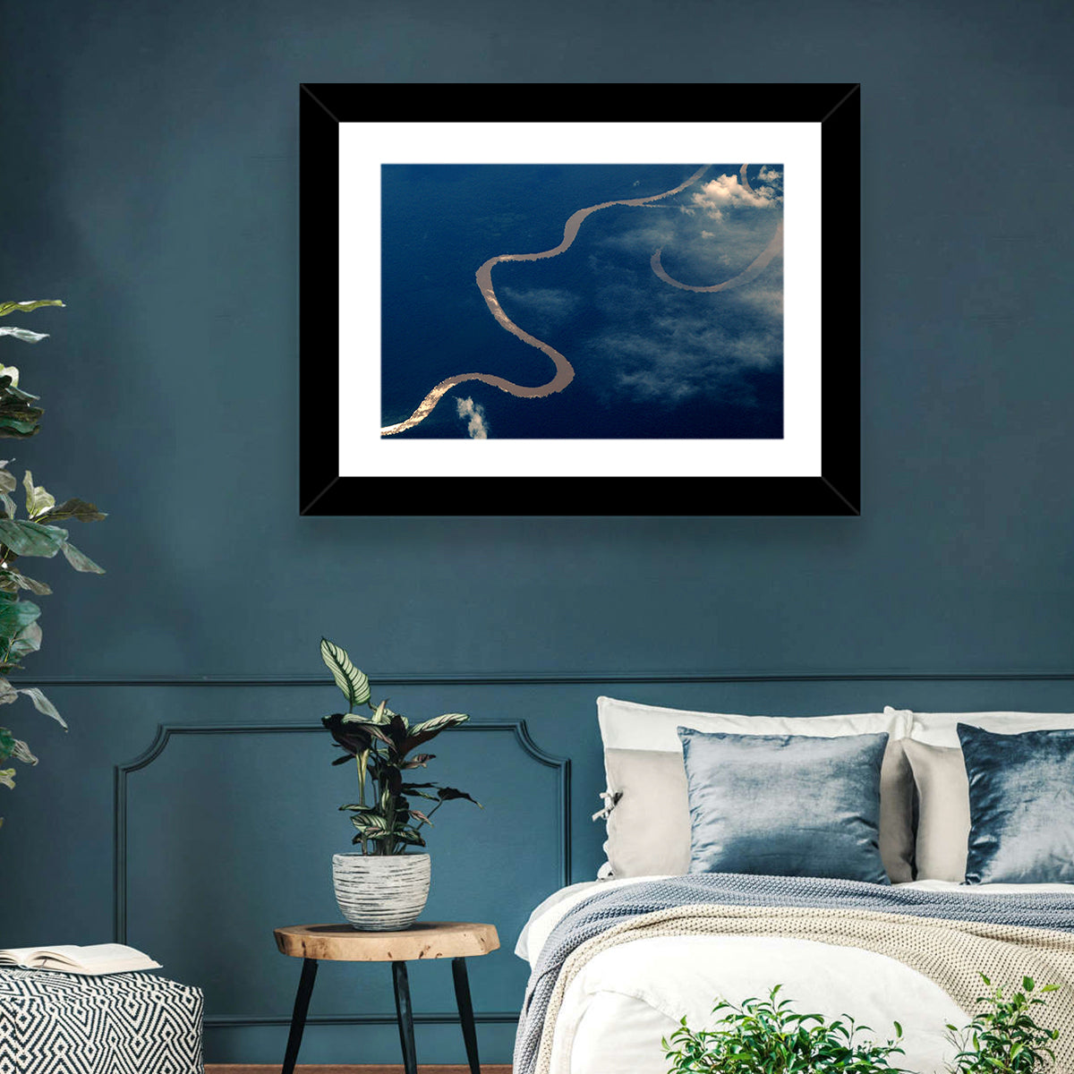 Sunlit Meander of the Amazon River Wall Art in a room, landscape