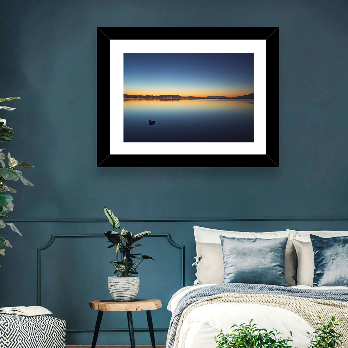 Lake Elsinore Sunset Wall Art in a room, landscape