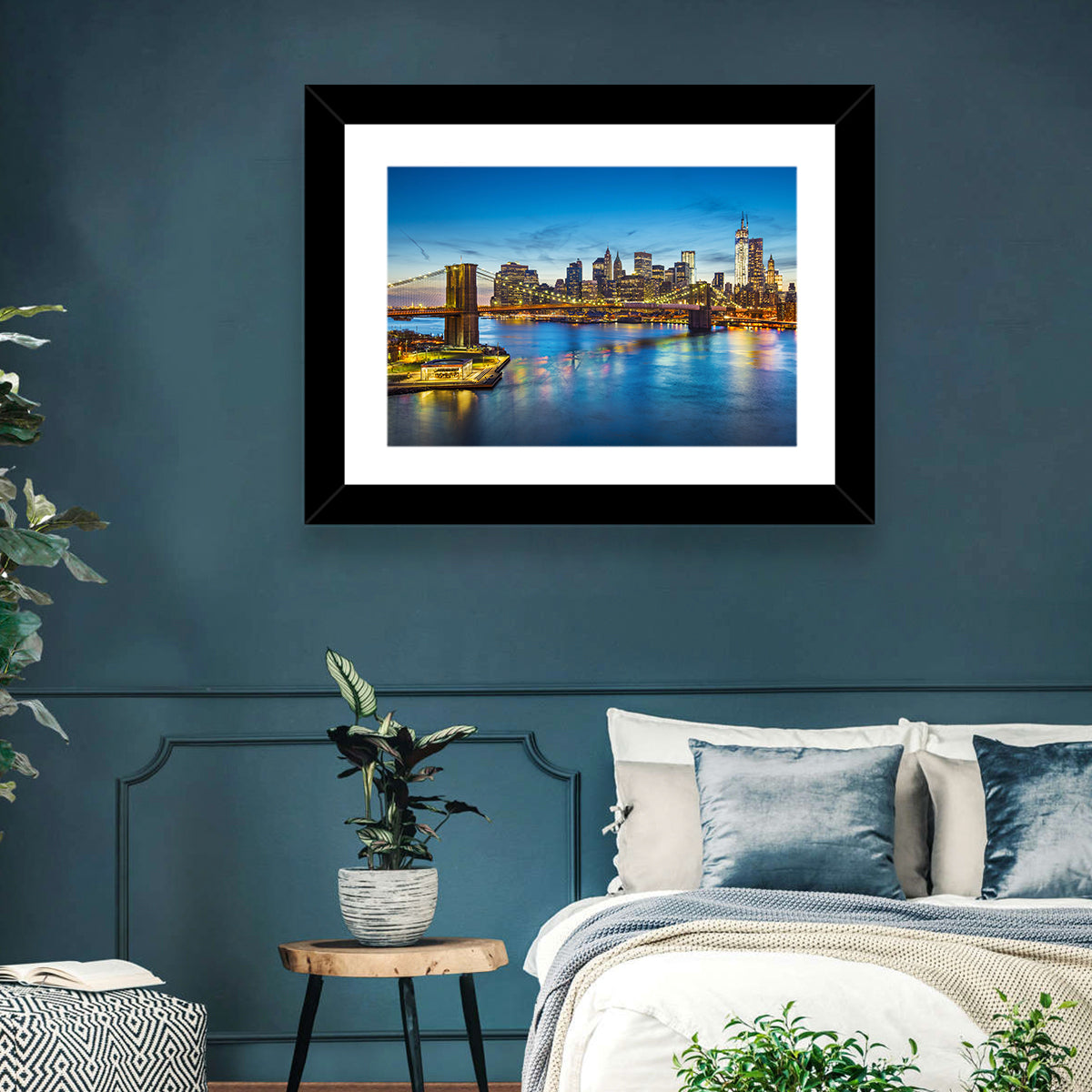 Brooklyn Bridge with Jane's Carousel Wall Art in a room, landscape