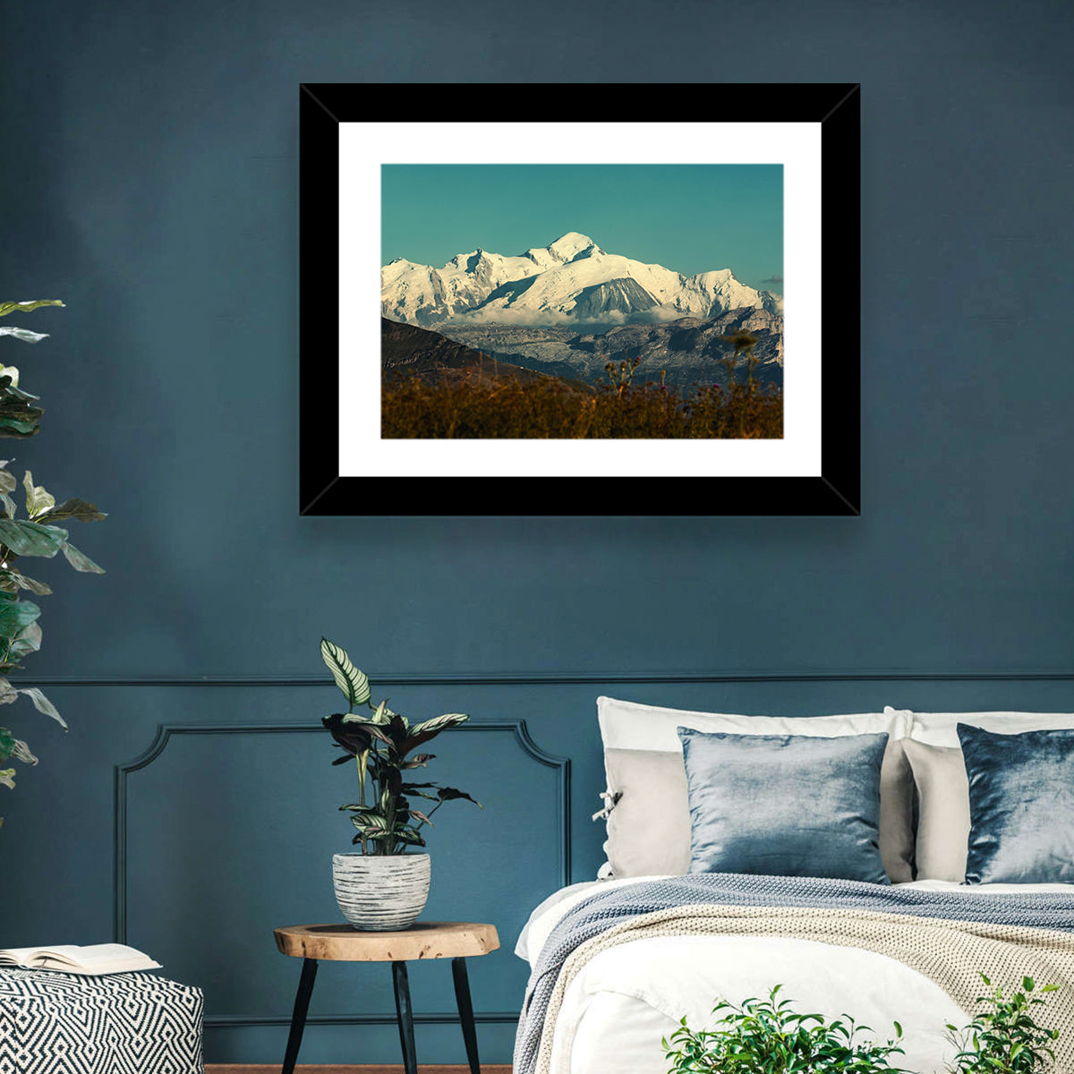 Snowy Mont Blanc Wall Art in a room, landscape