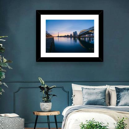 Eiffel Tower Golden Hour Reflection Wall Art
