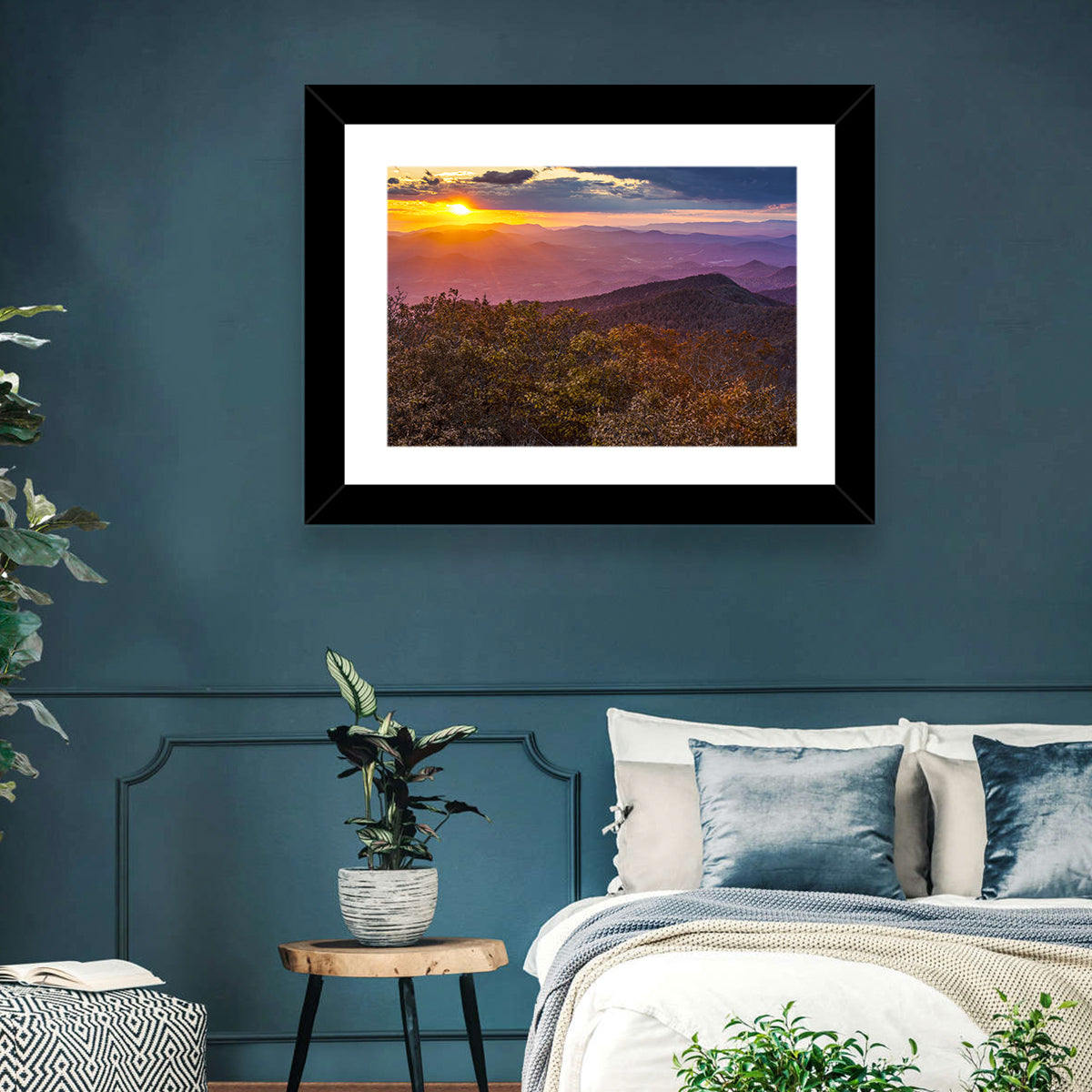 Blue Ridge Sunset Over Autumn Ridges Wall Art in a room, landscape