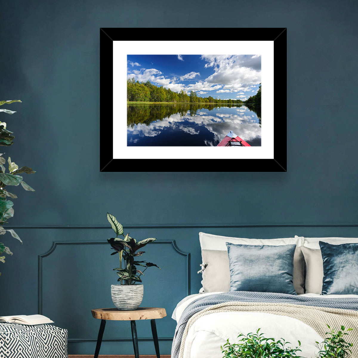 Karelia Kayak Reflection Wall Art in a room, landscape