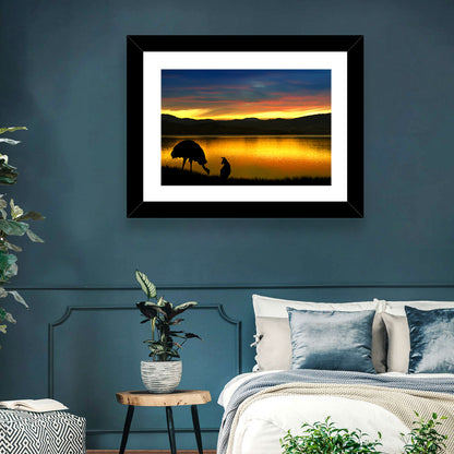 Kangaroo and Emu at Lake Sunset Wall Art
