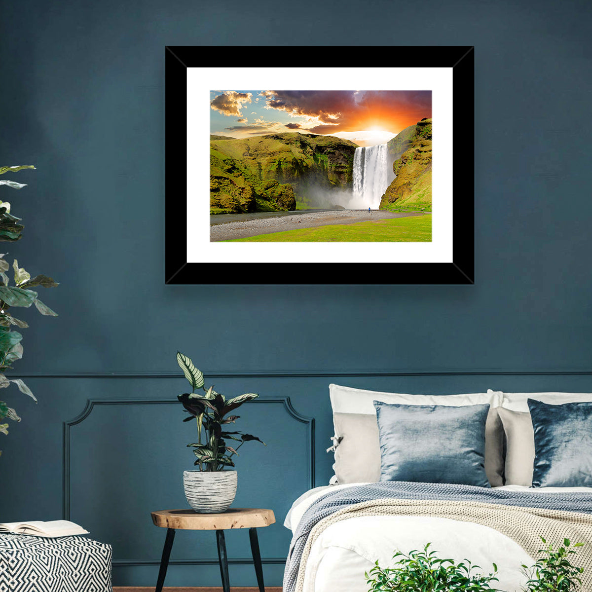 Skógafoss at Sunset Wall Art in a room, landscape