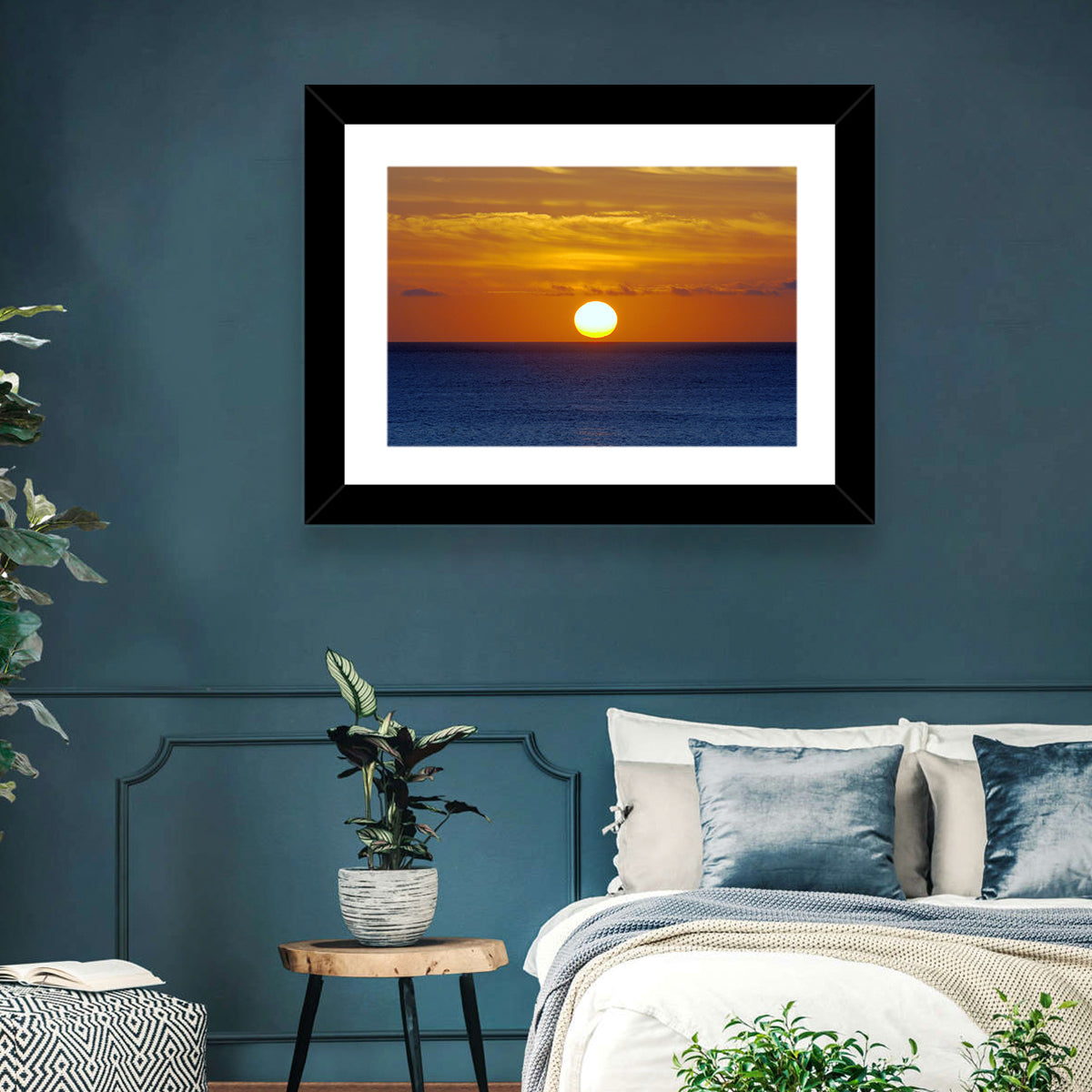 Golden Pacific Sunrise Wall Art in a room, landscape