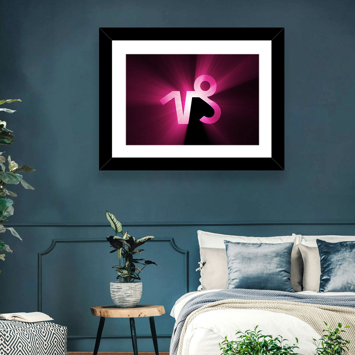 Glowing Capricorn Symbol Wall Art in a room, landscape