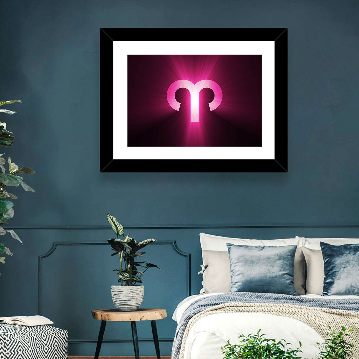 Radiant Aries Zodiac Emblem Wall Art in a room, landscape