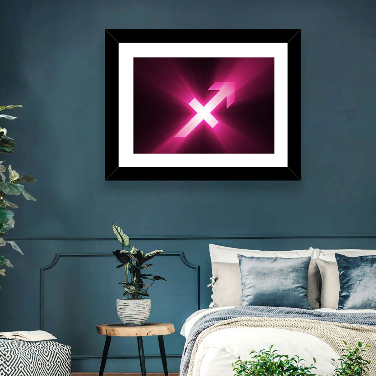 Cosmic Sagittarius Symbol Wall Art in a room, landscape
