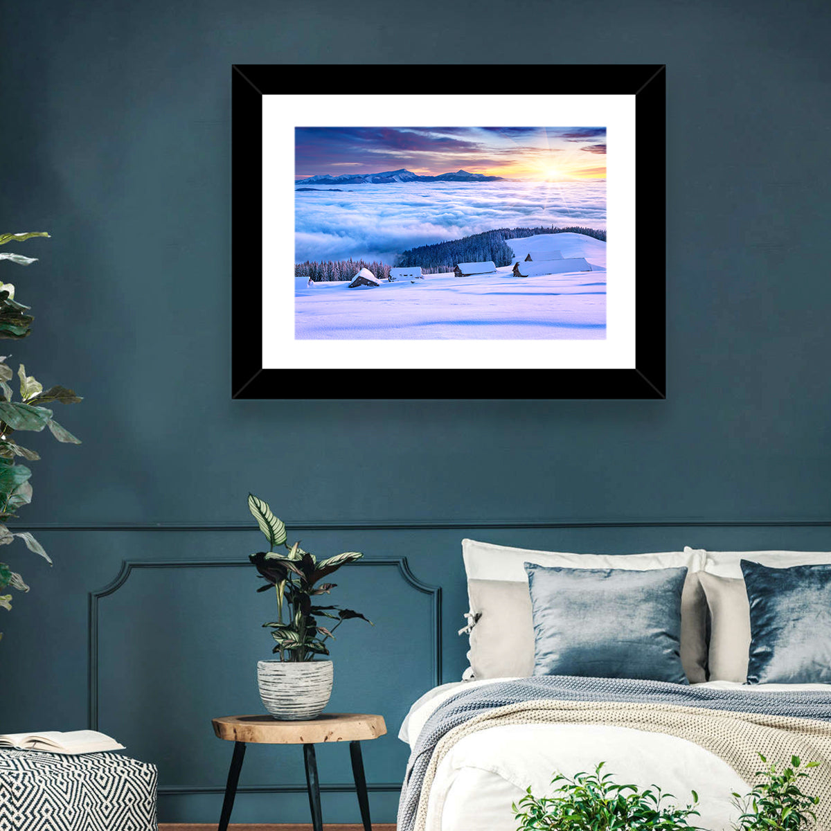 Snowy Cabins Above Clouds Wall Art