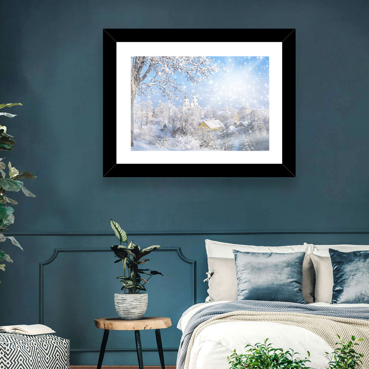 Frosted Village Wall Art in a room, landscape