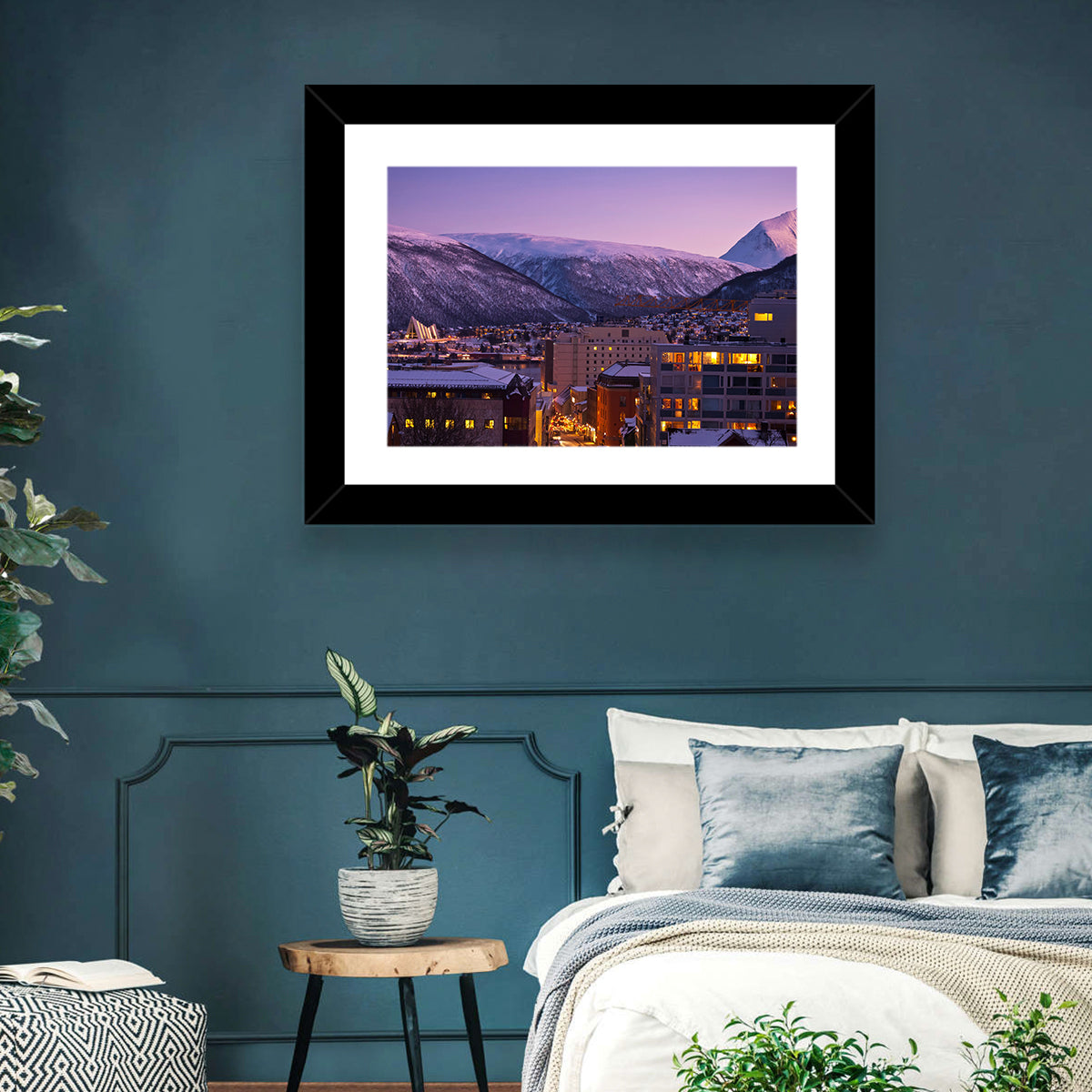 Tromsø Twilight Cityscape Wall Art in a room, landscape