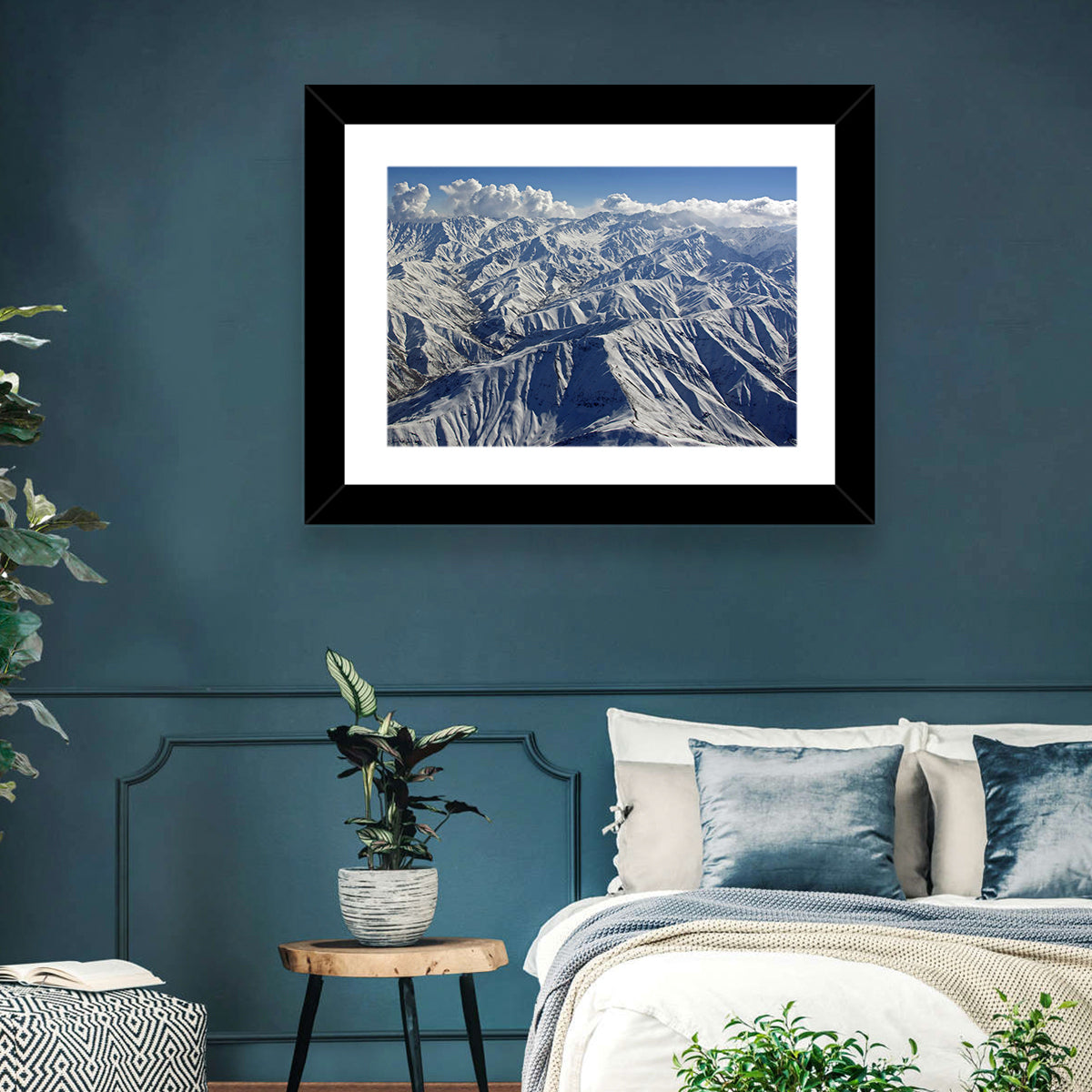 Snow-capped Afghan Mountains Wall Art in a room, landscape