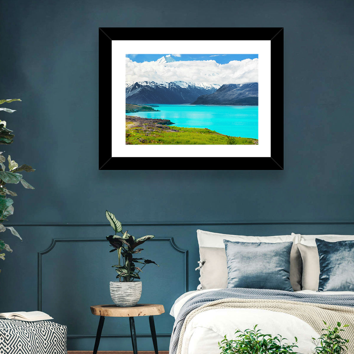 Turquoise Lake Pukaki with Mount Cook Wall Art in a room, landscape