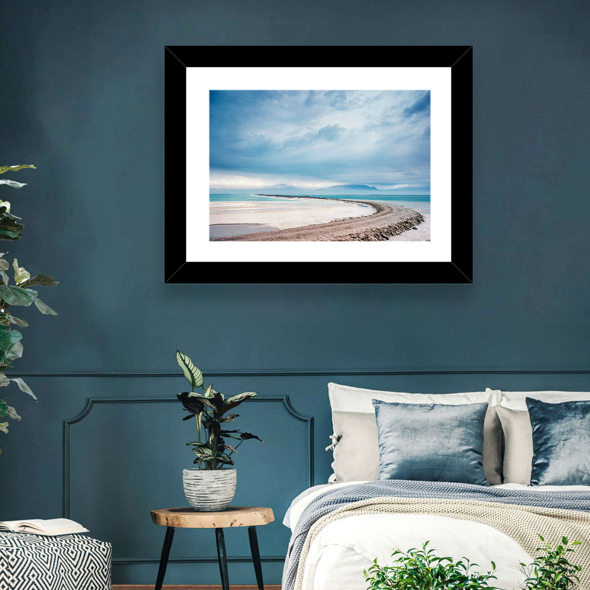 Dead Sea Salt Flats Coastline Wall Art in a room, landscape