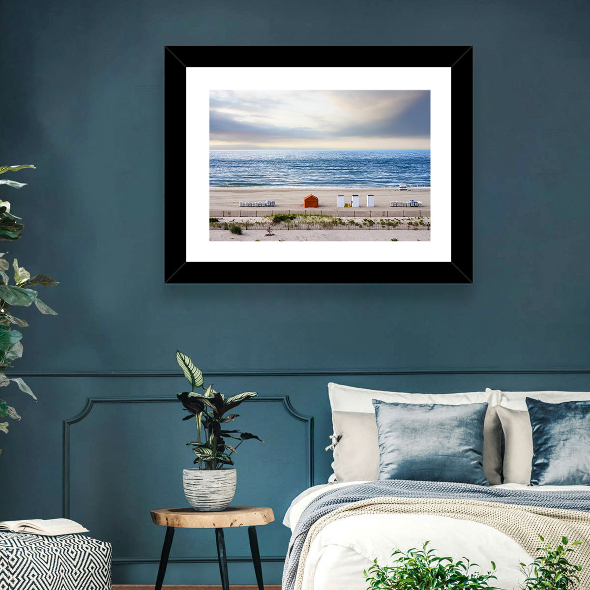 Cape May Beach Huts Wall Art in a room, landscape