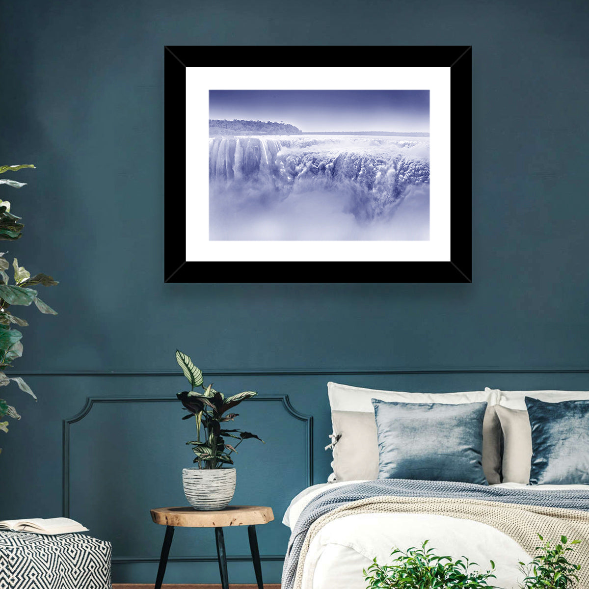 Iguazu Falls Blue Monochrome Wall Art