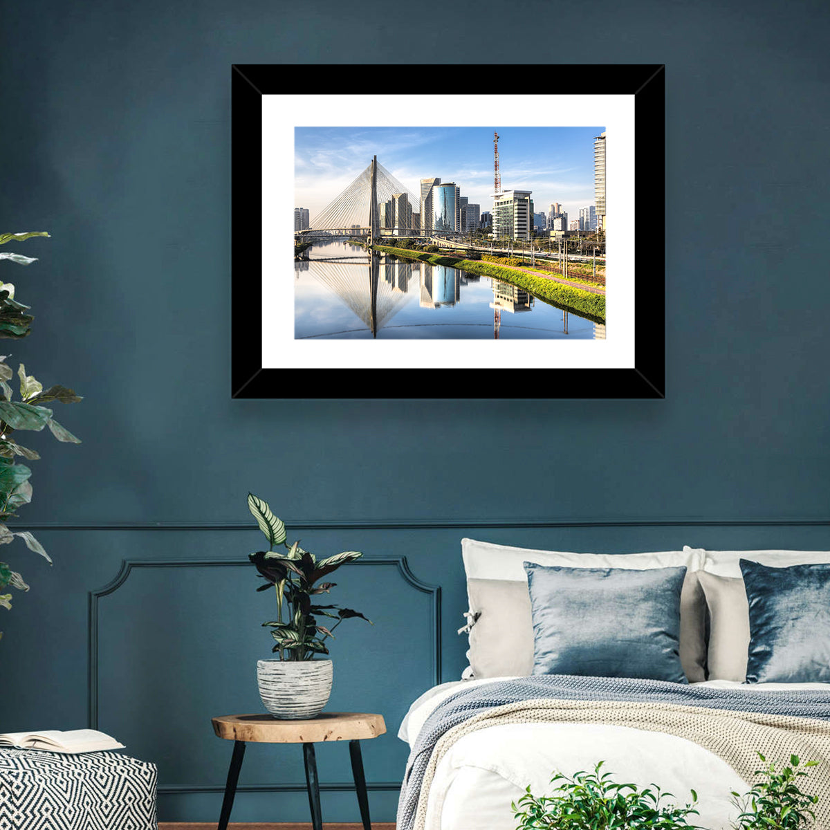 Estaiada Bridge Reflections Wall Art in a room, landscape