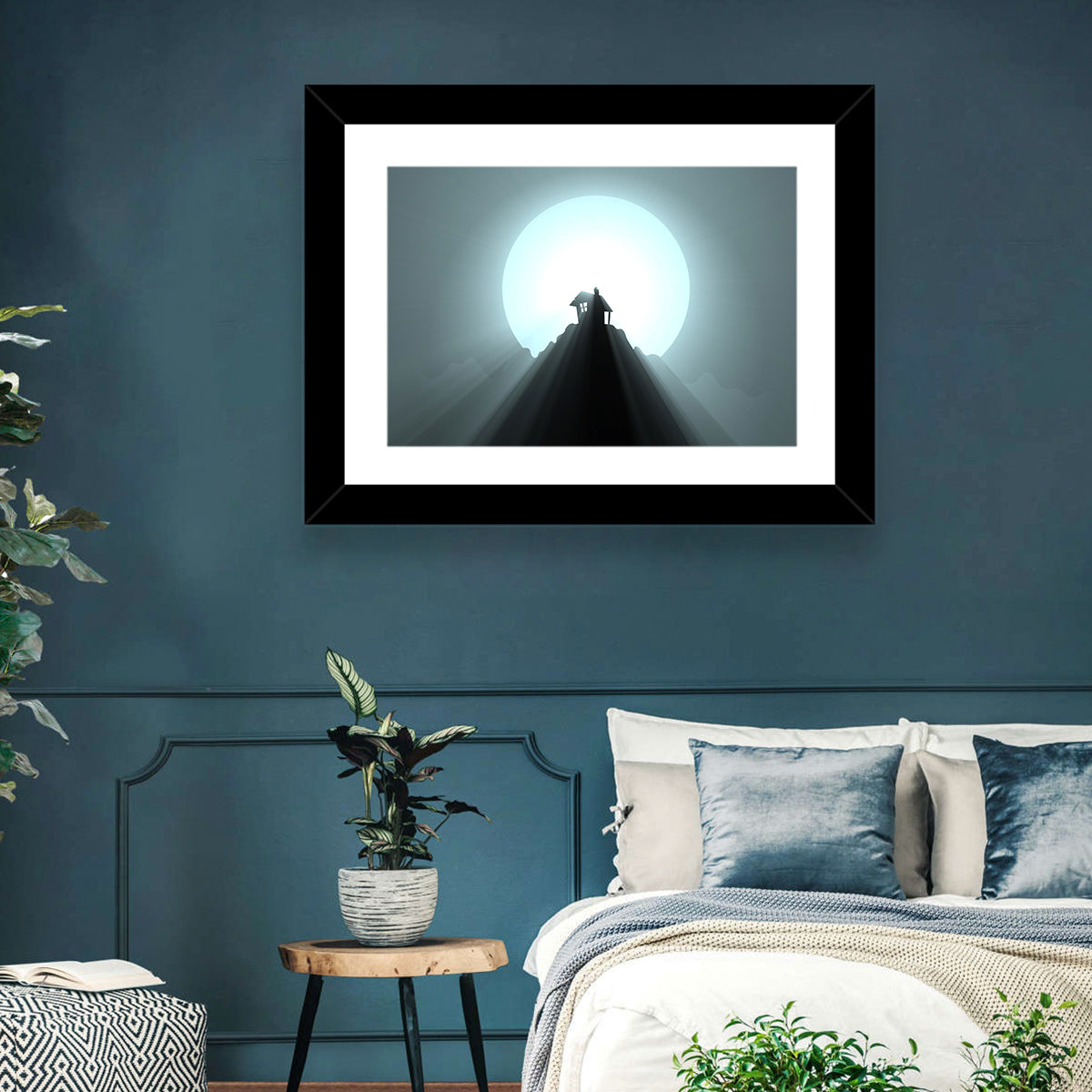 Moonlit Mountain Hut Wall Art