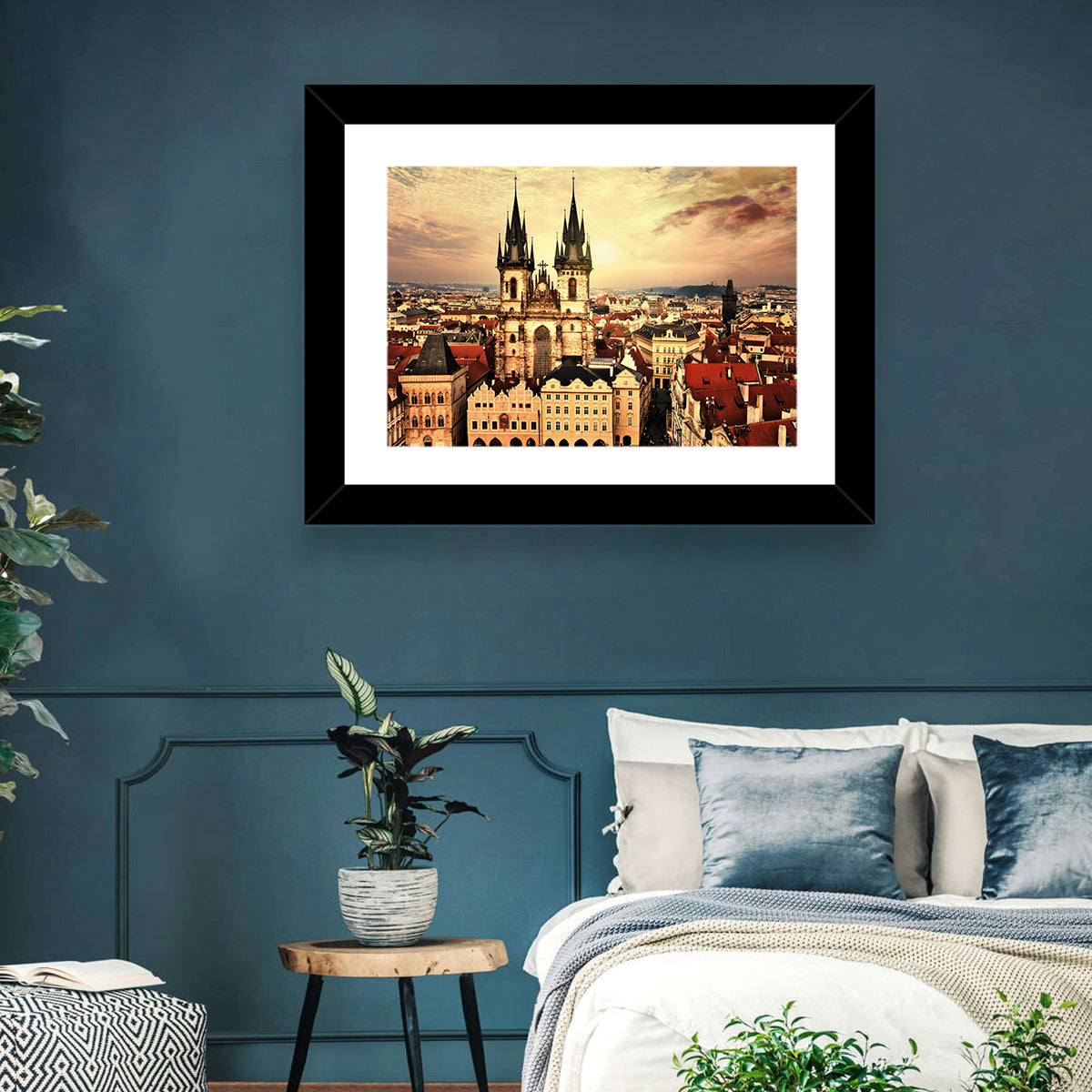 Prague Old Town Skyline at Golden Hour Wall Art in a room, landscape