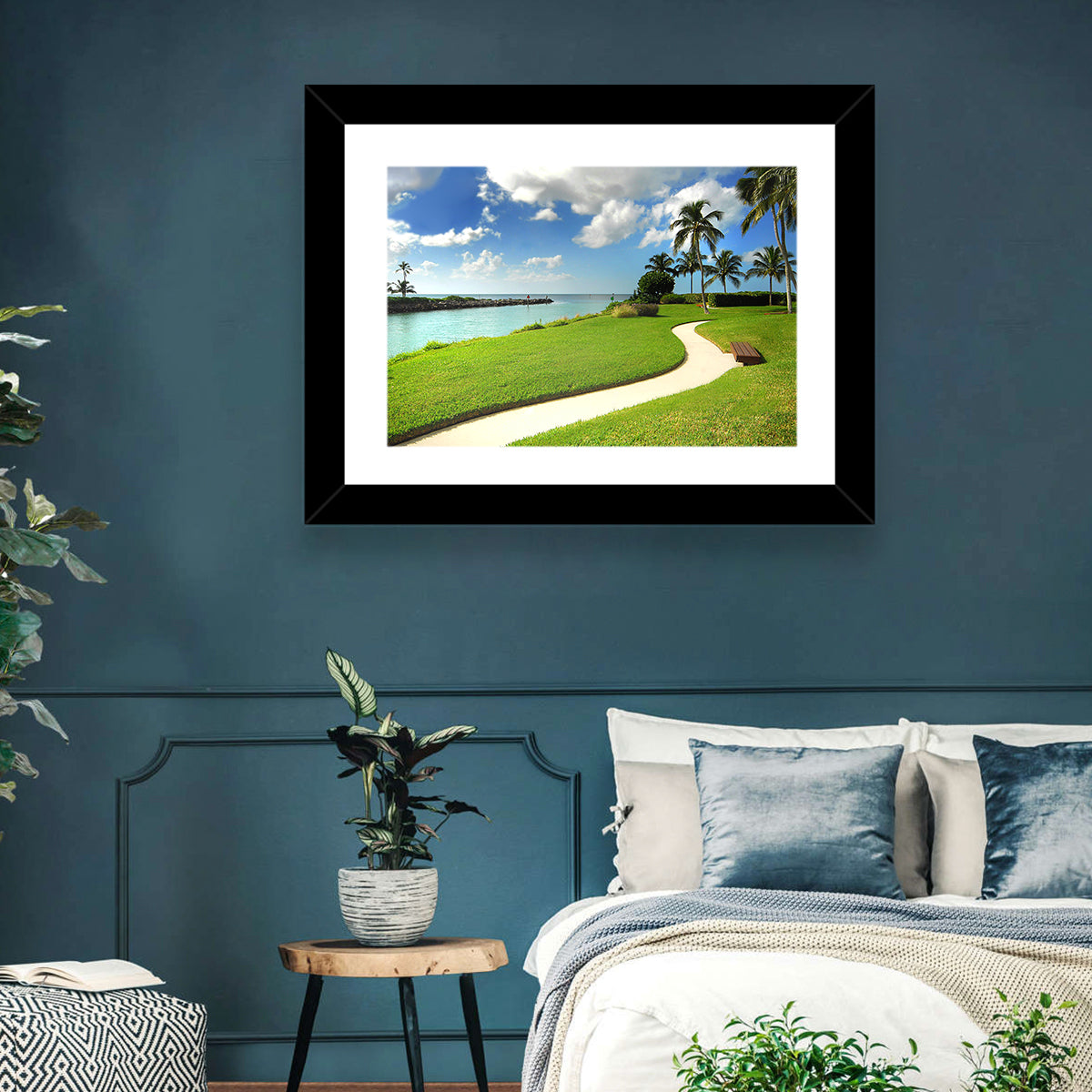 Tropical Coastal Pathway Wall Art in a room, landscape