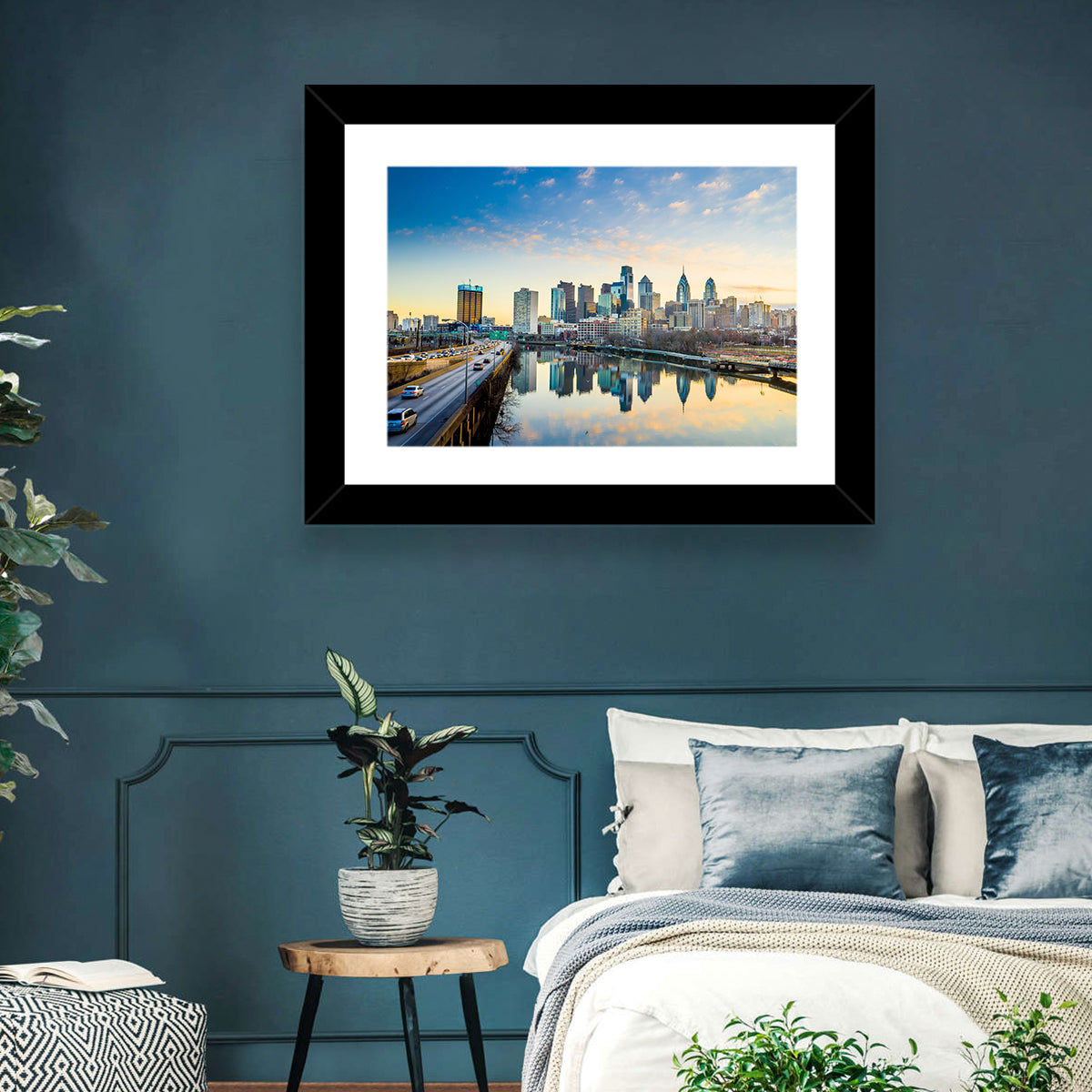 Philadelphia Skyline at Dusk Wall Art in a room, landscape