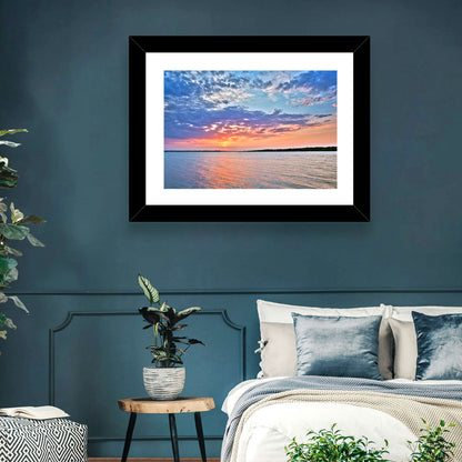 Cloudy Lake Sunset Reflection Wall Art