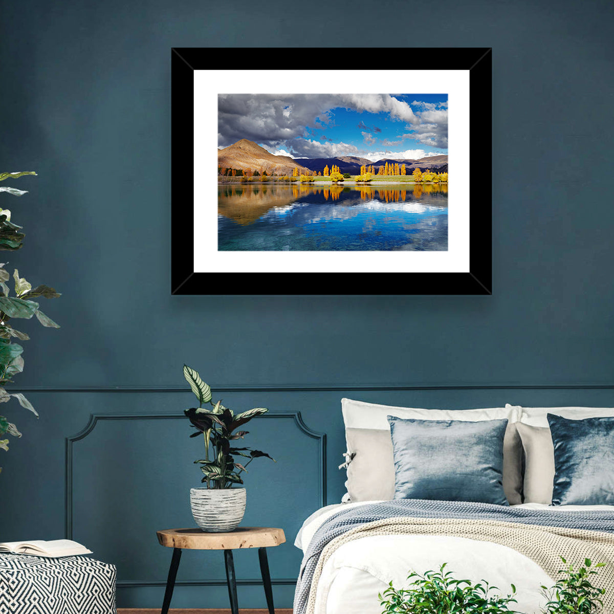 Lake Tekapo Autumn Reflection Wall Art in a room, landscape