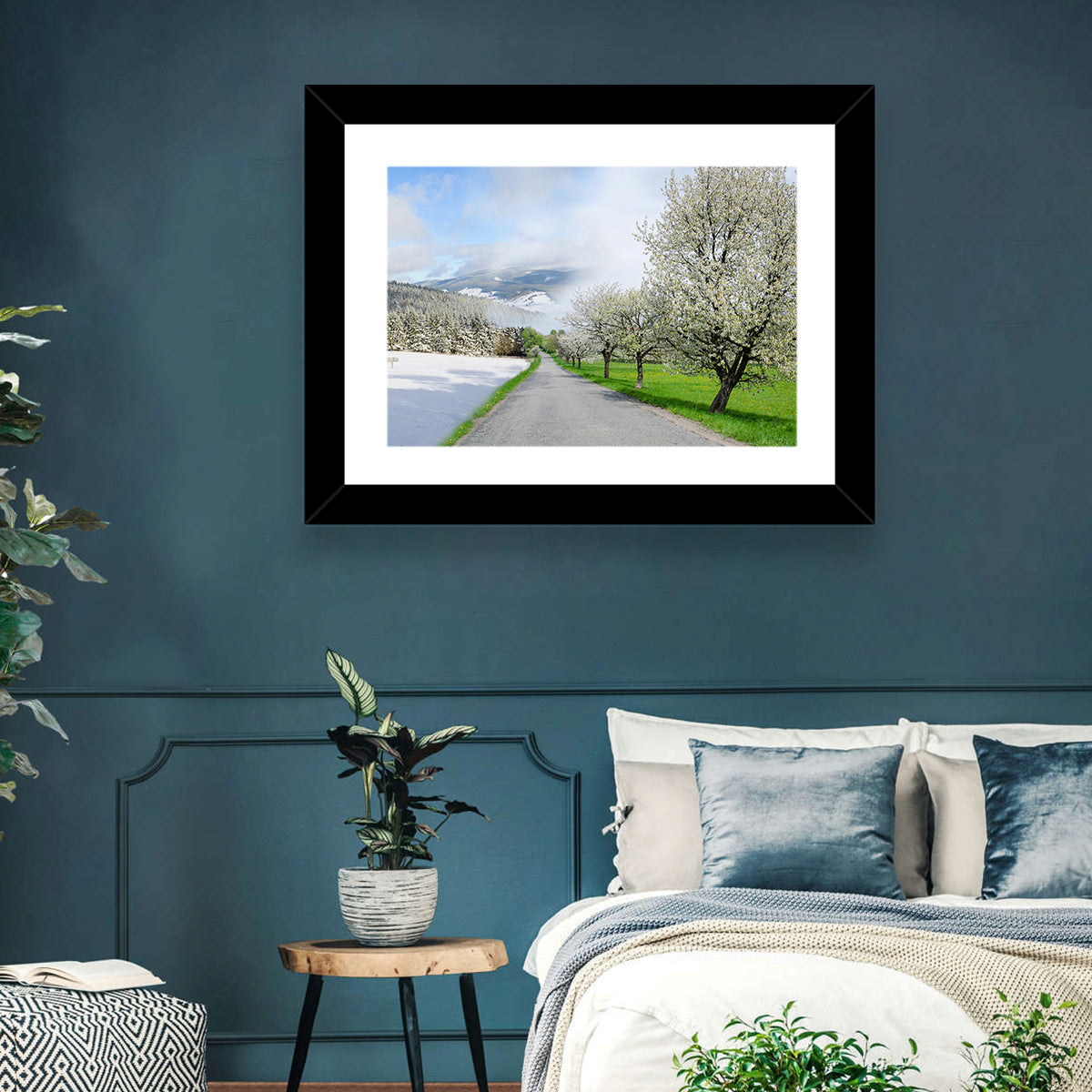 Season Change Road to Snowy Mountain Wall Art