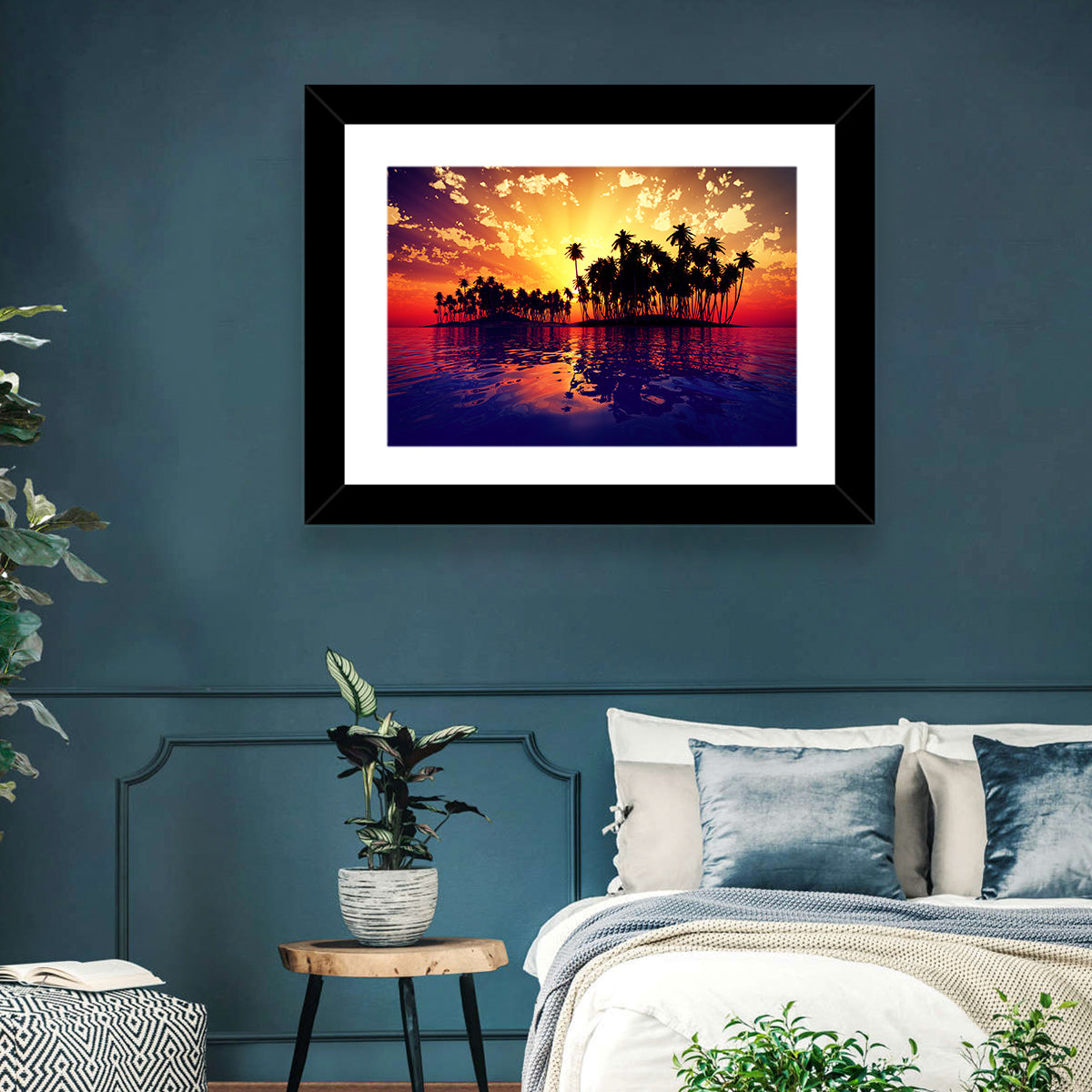 Coconut Island Sunset Wall Art in a room, landscape