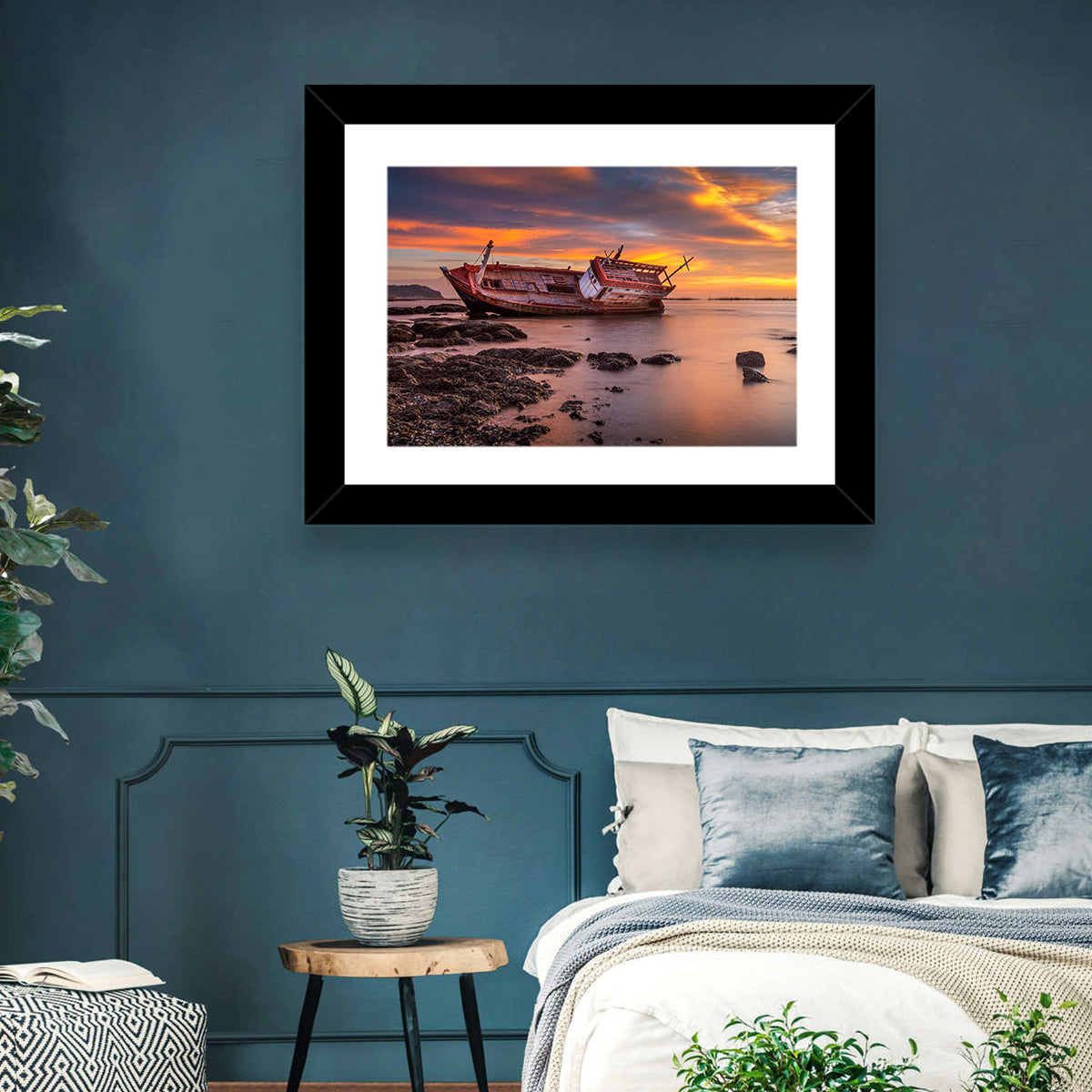 Shipwreck at Sunset Wall Art in a room, landscape