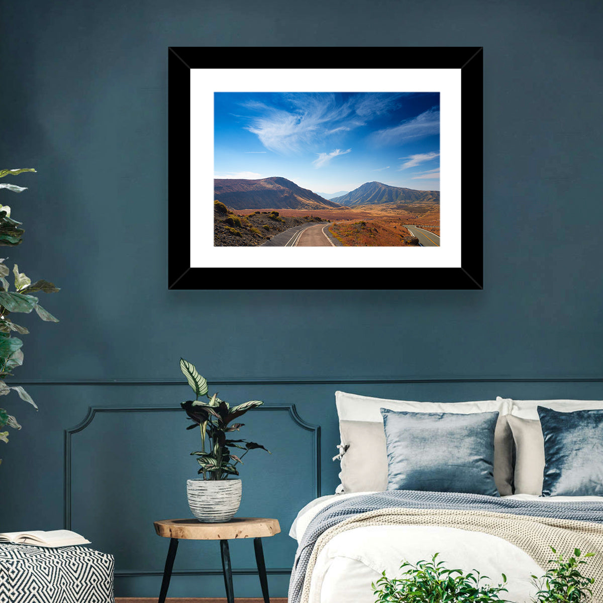 Mount Aso Winding Road Wall Art in a room, landscape