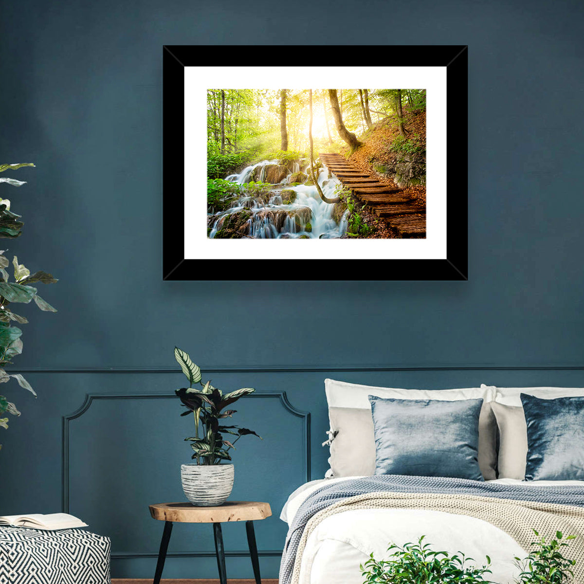 Plitvice Lakes Walkway Wall Art in a room, landscape