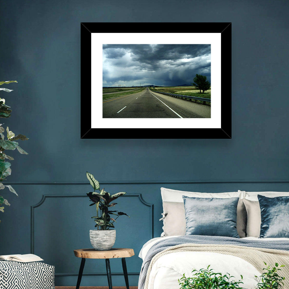 Stormy New Mexico Highway Wall Art in a room, landscape