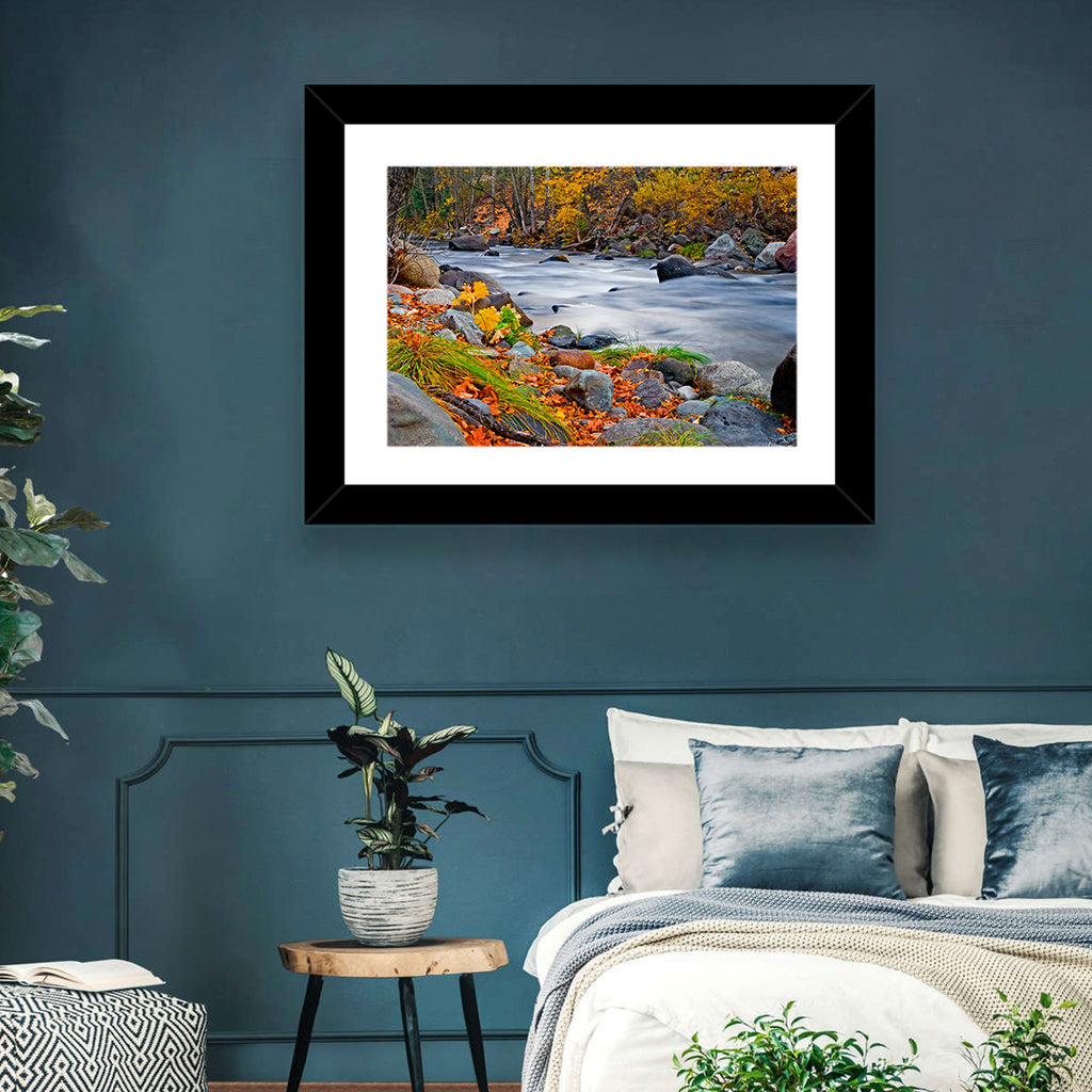 Golden Autumn Forest Creek Wall Art