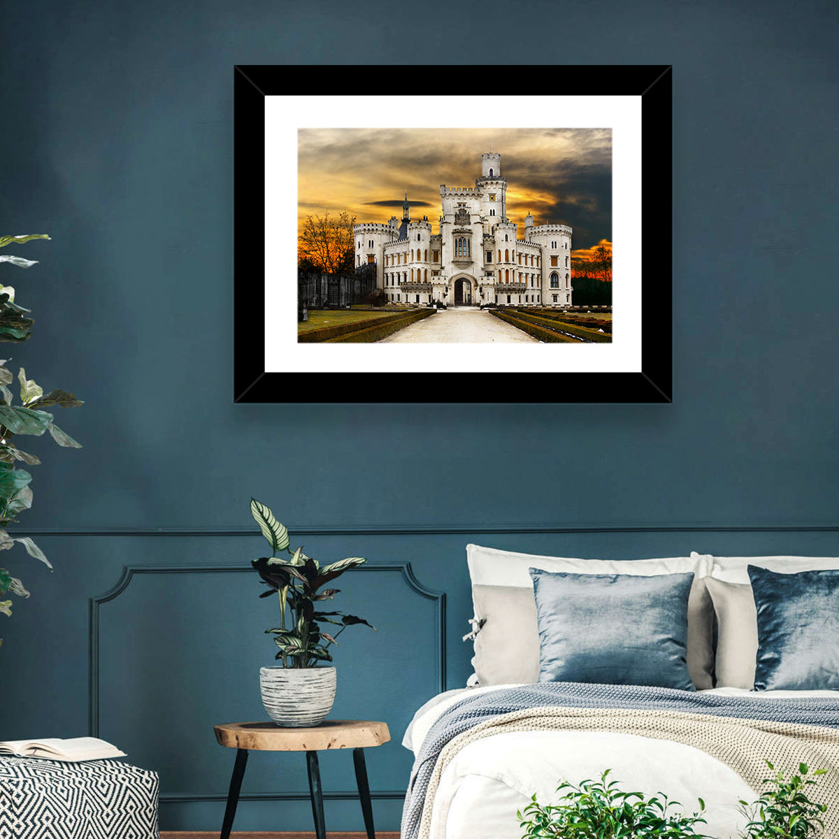 Hluboká Castle at Sunset Wall Art in a room, landscape