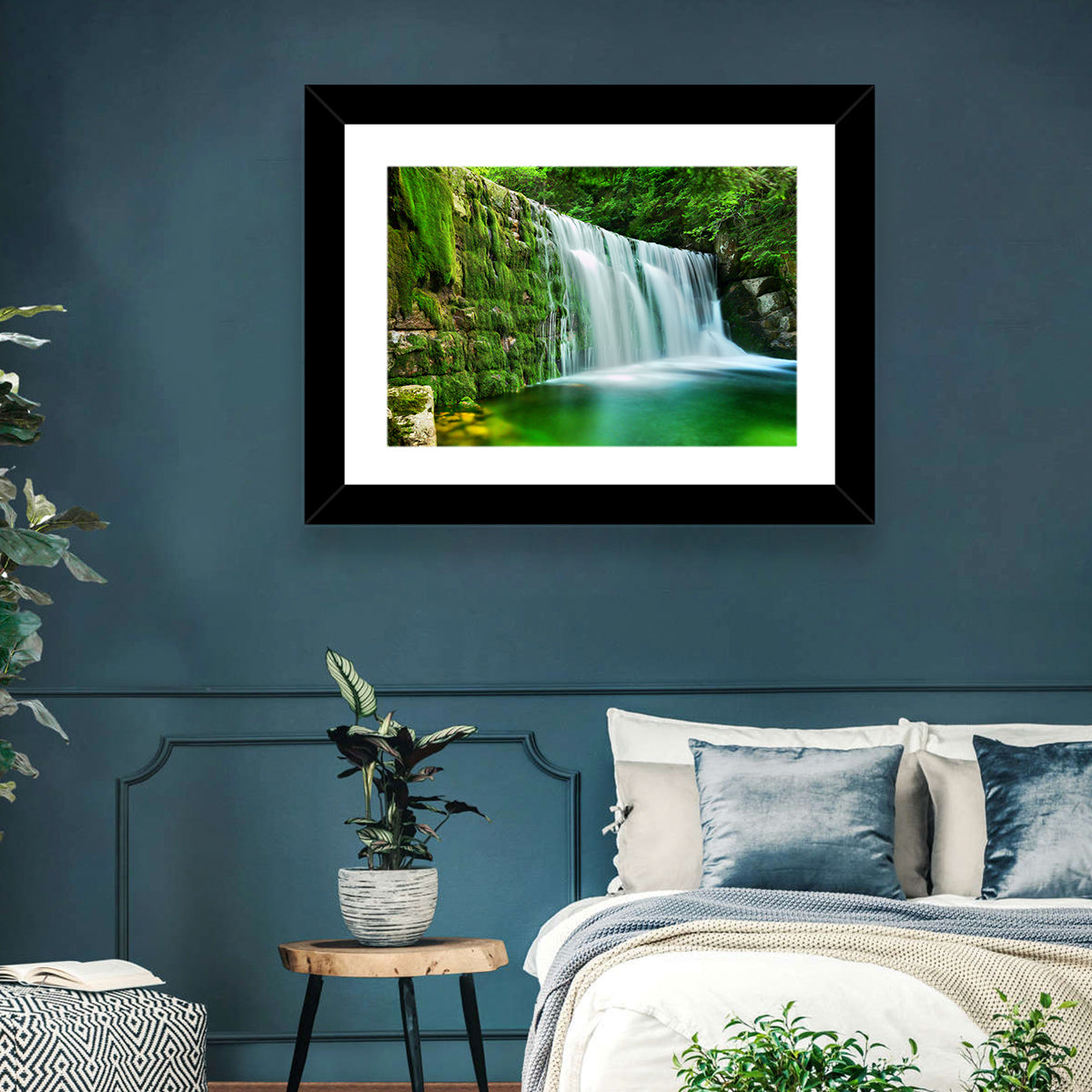 Emerald Lake Cascade Wall Art in a room, landscape