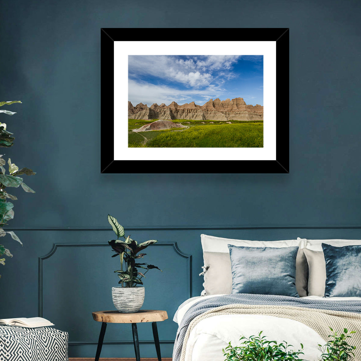 Badlands Meadow and Rock Formations Wall Art in a room, landscape