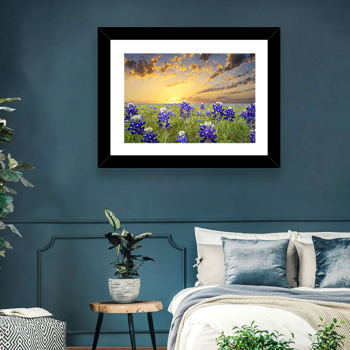 Bluebonnet Field at Sunset Wall Art in a room, landscape