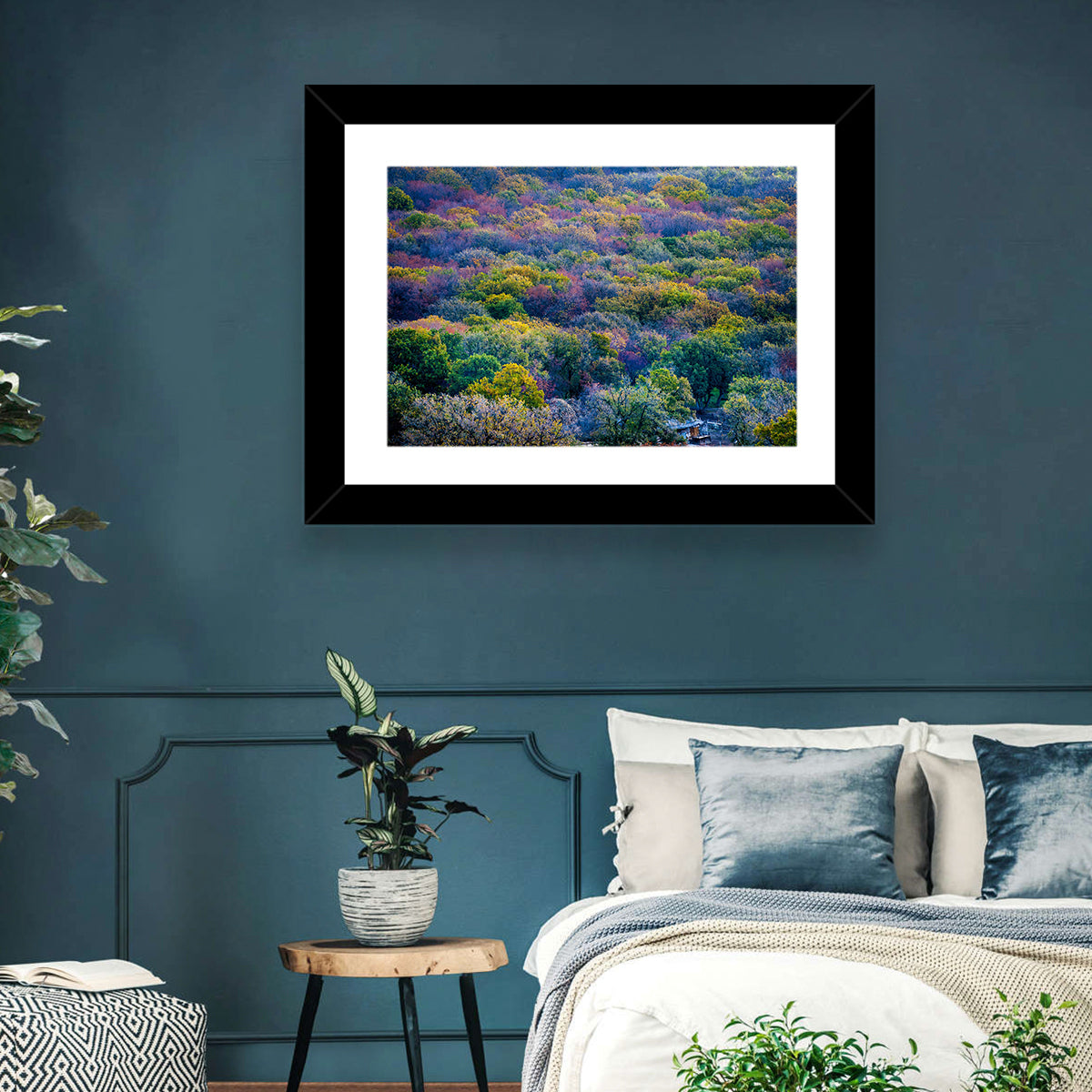 Autumn Canopy Forest with Cabin Roof Wall Art